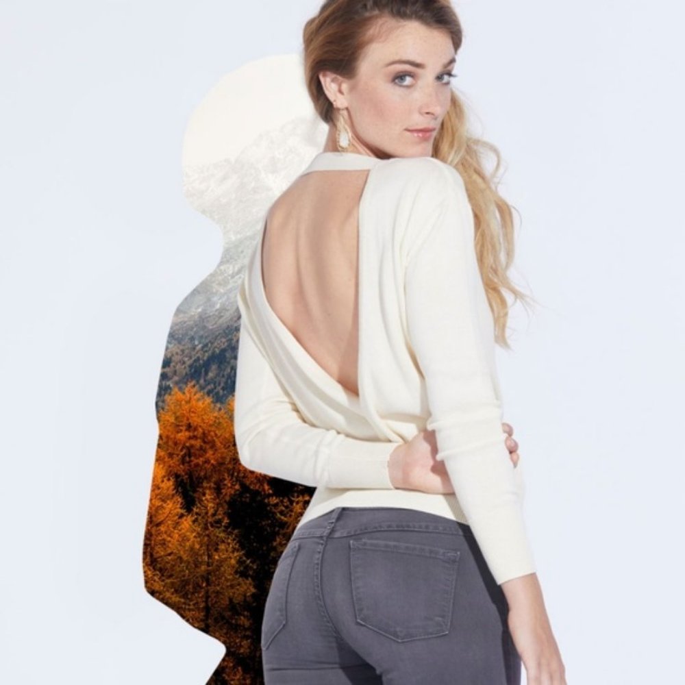 Pact Organic Cotton Open Back Sweater, Medium, Cream
